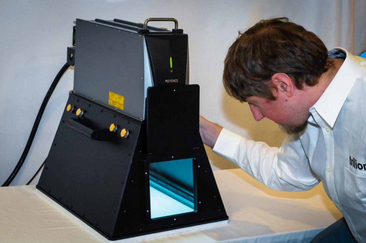 Trilion Laser Etching Manual System (LEMS) etching sheet metal for ARGUS formability inspection