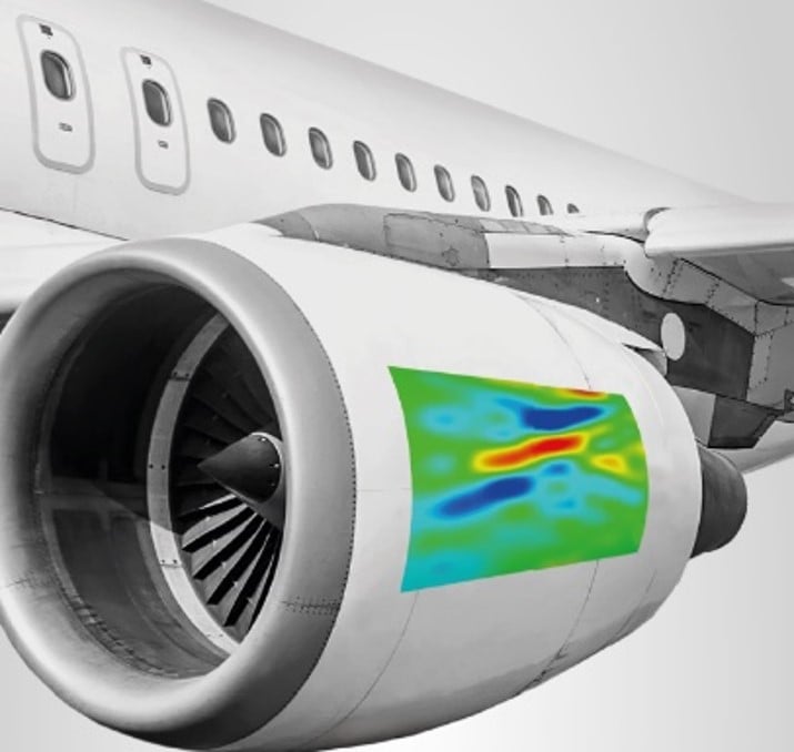 Plane engine deformation showing 3D strain map