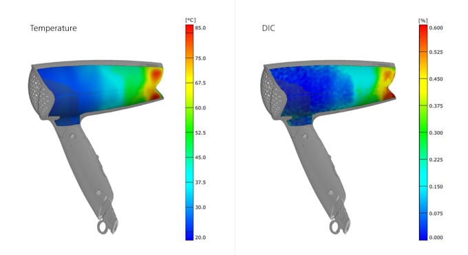 Hairdryer strain and temperature measurements using ARAMIS Optical thermal Strain