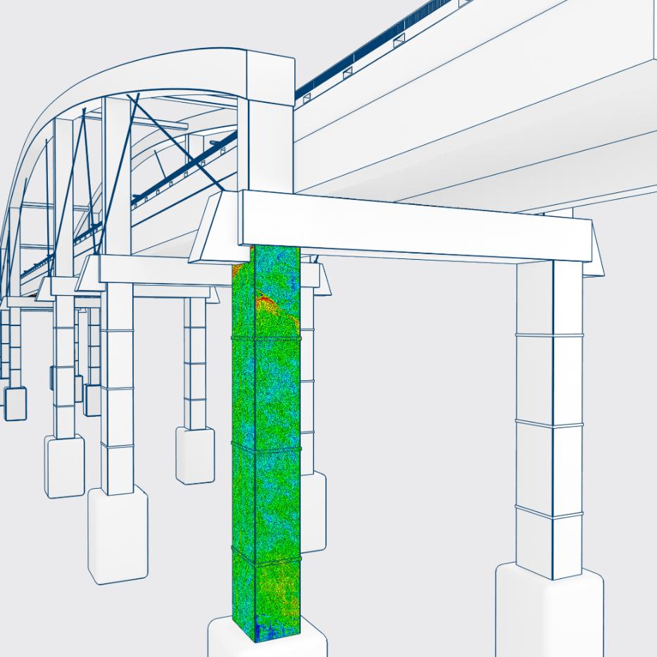 Digital image correlation and material testing map of an urban city concrete bridge column