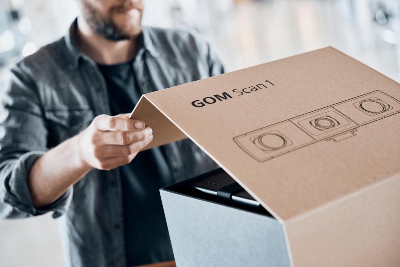 Engineer unboxing the powerful GOM Scan 1 system