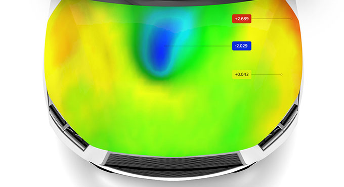 Using ARAMIS Optical Testing system to measure the displacement of a car hood